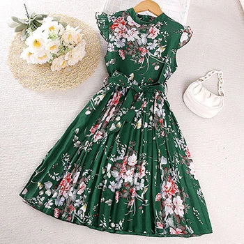 4-12 Years Flowers Girls Dress Summer Sleeveless Fashion Elegant Little Princess Dress Birthday Dance Party Gifts Kids Clothes