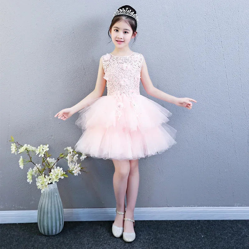 Custom Made Luxury Grey Pageant Dress Kids Birthday Wedding Ball Gown Party Dress Crystal Bandage Flower Girl Dresses Long Train