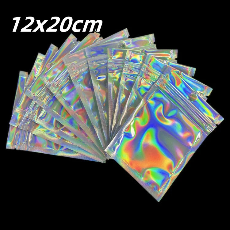 10/20/50/100pcs Holgraphic Mylar Bags Wih Clear Window Thicken Laser Self Sealing Bag Mini Ziplock Bags Jewelry Bags Retail Bags
