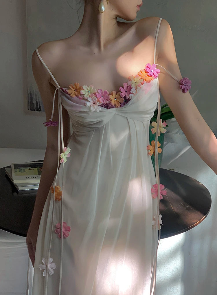 MEXZT Fairy Long Dress Women Boho Vacation Floral Spaghetti Straps Maxi Dresses Summer Fashion Korean Elegant Beach Vestidos New