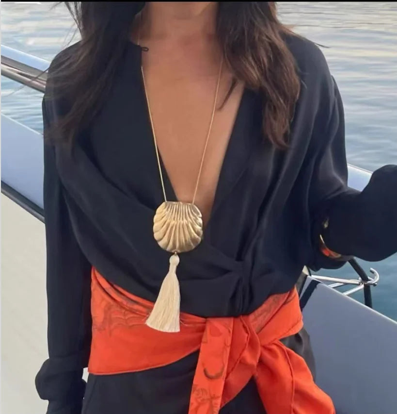 High quality metal shell water drop pendant necklace high-grade back chain cross-body accessories fashion jewelry for women