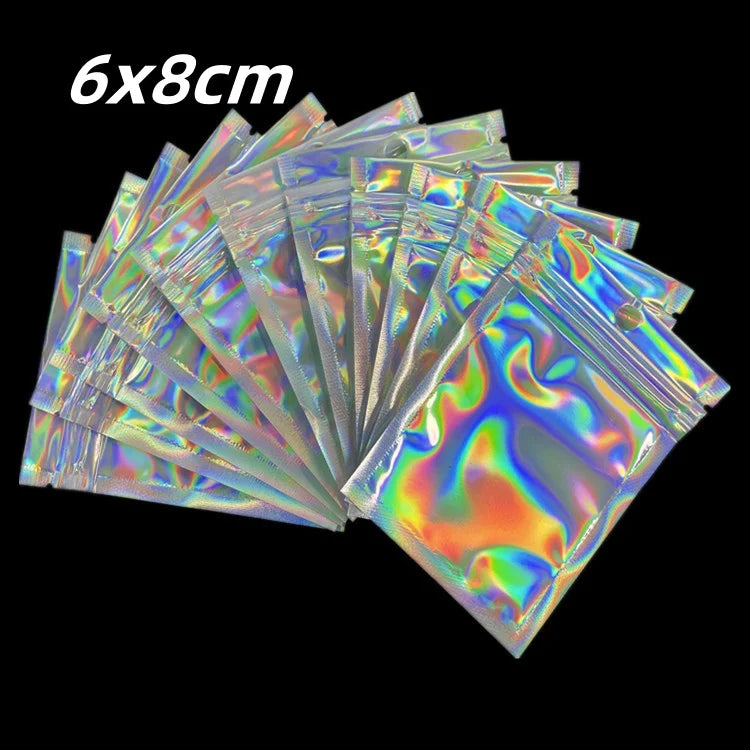 10/20/50/100pcs Holgraphic Mylar Bags Wih Clear Window Thicken Laser Self Sealing Bag Mini Ziplock Bags Jewelry Bags Retail Bags