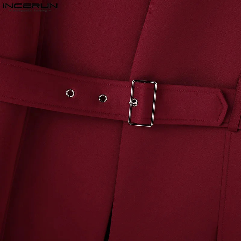 INCERUN Tops 2025 American Style Fashion Men Loose Silhouette Long Cardigan Shirts Casual Personality Solid Short Sleeved Blouse