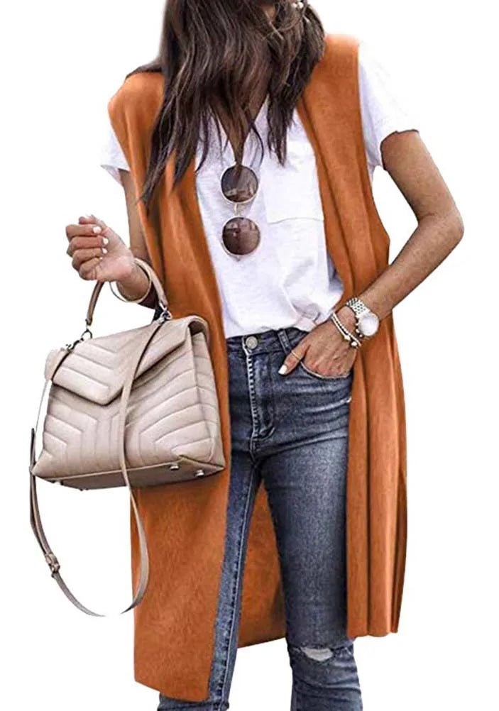 Fashion Women's Casual Knitwear Coat Cardigan Trendy Long Sleeveless Vest Jacket