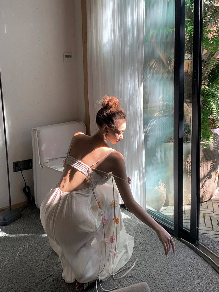 MEXZT Fairy Long Dress Women Boho Vacation Floral Spaghetti Straps Maxi Dresses Summer Fashion Korean Elegant Beach Vestidos New