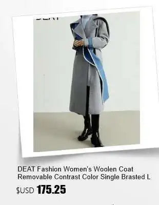 DEAT Fashion Women's Woolen Coat Lapel Silm Single Breasted Long Sleeves Beige Lined Blends Overcoat Winter 2024 New 7AB5487