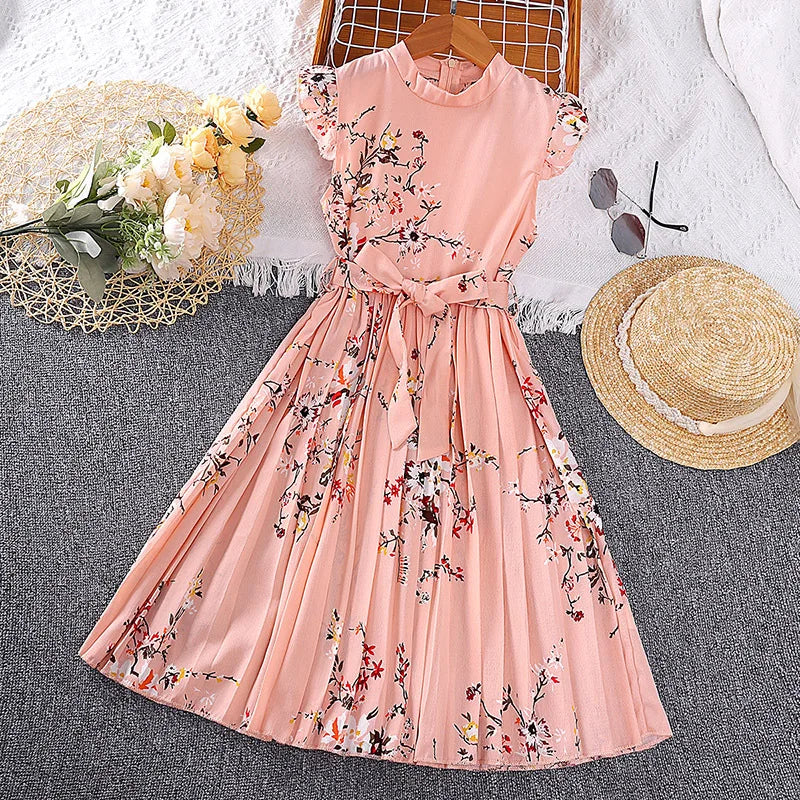 4-12 Years Flowers Girls Dress Summer Sleeveless Fashion Elegant Little Princess Dress Birthday Dance Party Gifts Kids Clothes