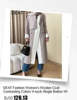 DEAT Fashion Women's Woolen Coat Lapel Silm Single Breasted Long Sleeves Beige Lined Blends Overcoat Winter 2024 New 7AB5487