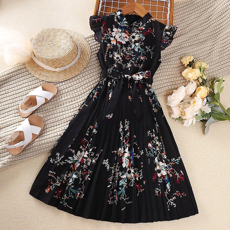 4-12 Years Flowers Girls Dress Summer Sleeveless Fashion Elegant Little Princess Dress Birthday Dance Party Gifts Kids Clothes