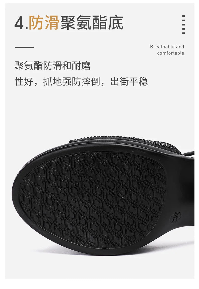 High quality sandals for women 5cm mid heel new 2025 summer size 32 33 42 43 platform open toe elegant fashion shoe black