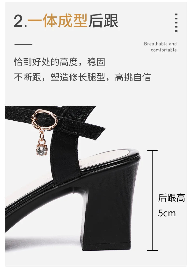 High quality sandals for women 5cm mid heel new 2025 summer size 32 33 42 43 platform open toe elegant fashion shoe black