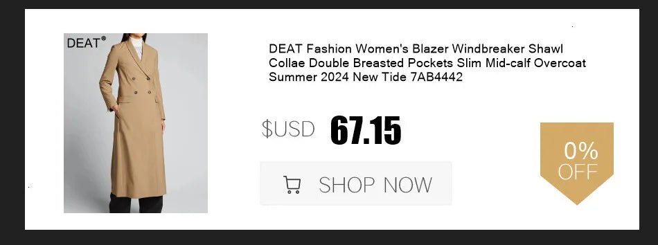 DEAT Fashion Women's Woolen Coat Lapel Silm Single Breasted Long Sleeves Beige Lined Blends Overcoat Winter 2024 New 7AB5487