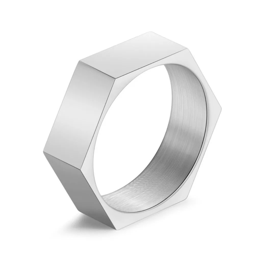 Somen Hexagon Titanium Steel Rings For Men Nut Shape Geometric Wedding Band Engagement Cocktail Party Jewelry Gift Bague Homme