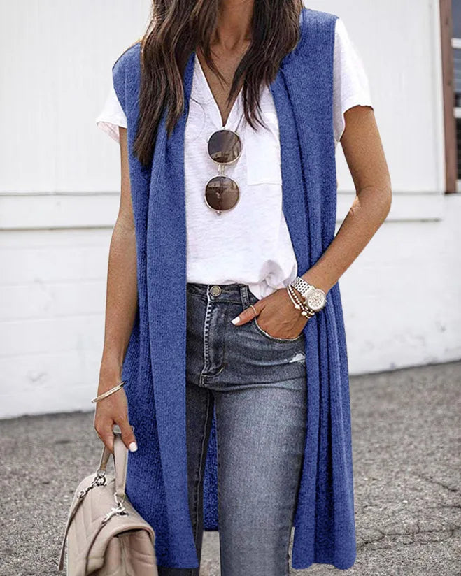 Fashion Women's Casual Knitwear Coat Cardigan Trendy Long Sleeveless Vest Jacket