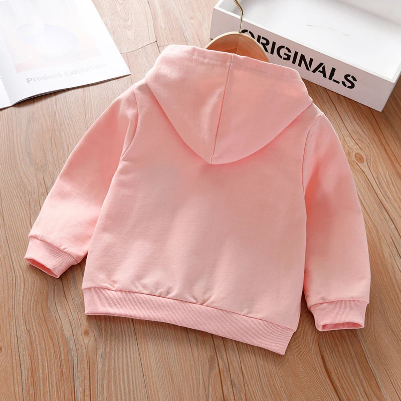 1-7 Years Old Girls' Hoodie Spring And Autumn Children'S Pure Cotton Zipper Cardigan Casual Outdoor With Kids Embroidered Top