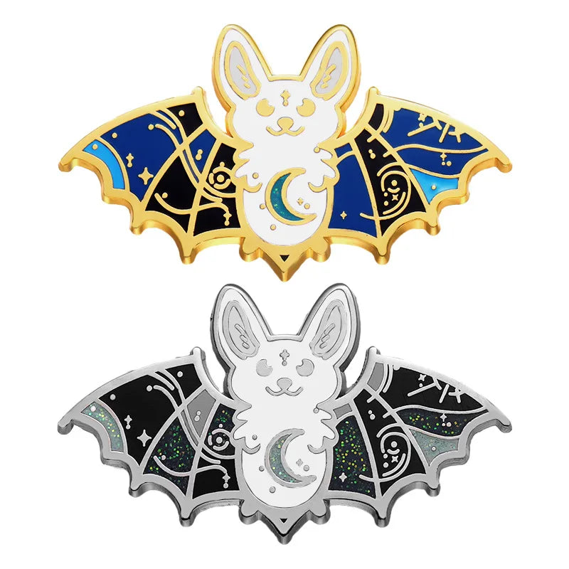 Cartoon Crescent Bat Hard Enamel Pin Goth Punk Luna Creepy Bats Animales Brooch Lapel Badge Halloween Jewelry Gifts For Friends