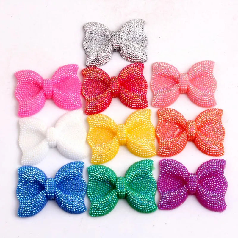 Kwoi Vita Middle Vertical Hole 42x54MM Chunky Resin Rhinestone Bows Beads 50PCS A Lot For  Jewelry
