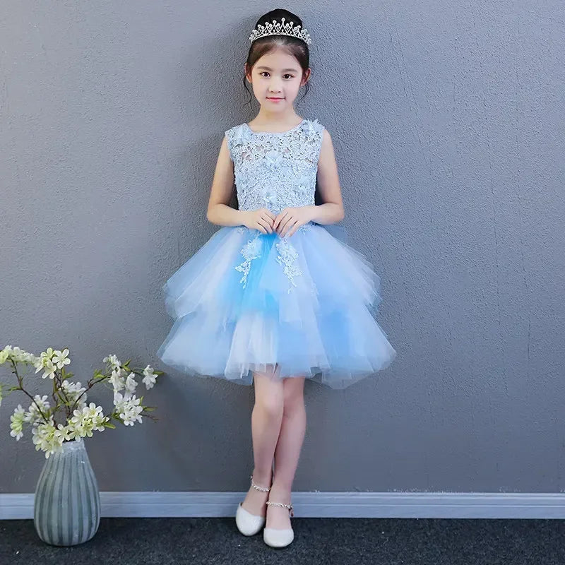 Custom Made Luxury Grey Pageant Dress Kids Birthday Wedding Ball Gown Party Dress Crystal Bandage Flower Girl Dresses Long Train
