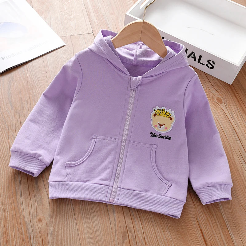 1-7 Years Old Girls' Hoodie Spring And Autumn Children'S Pure Cotton Zipper Cardigan Casual Outdoor With Kids Embroidered Top