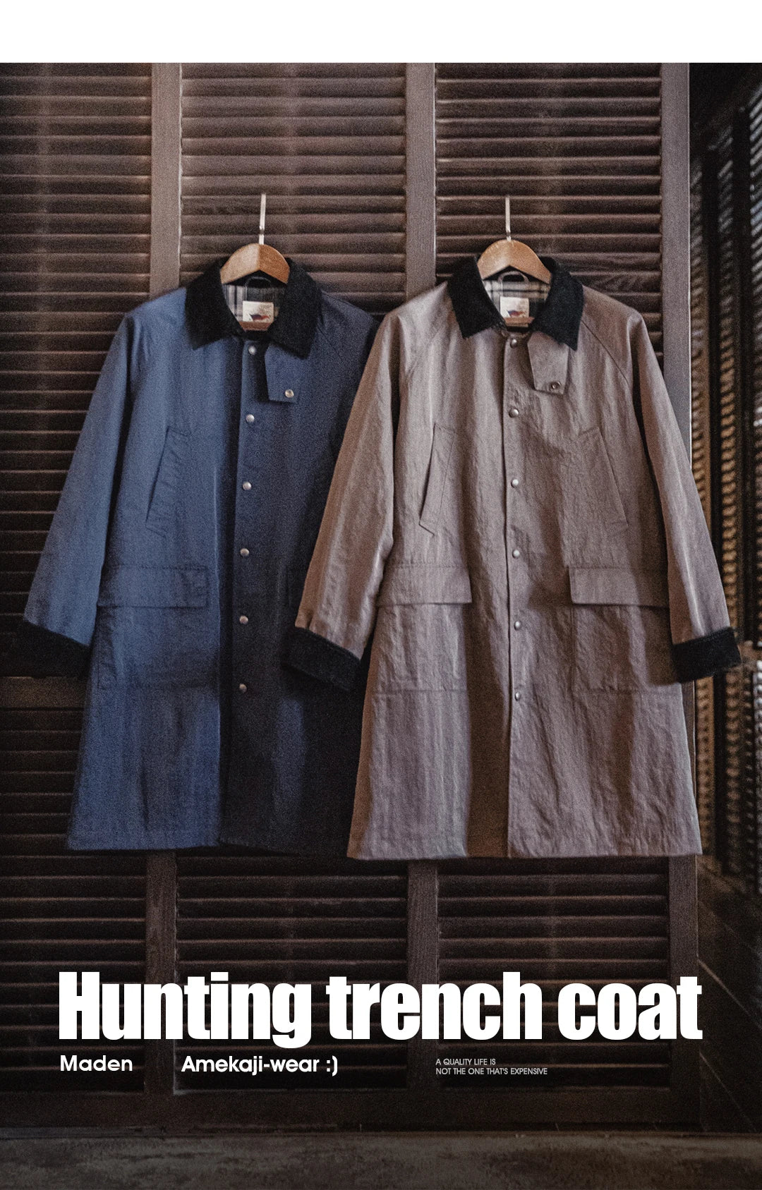 Maden Retro Corduroy Lapel Safari Trench Coat Loose Fit Single-breasted Mid-length Versatile Jacket for Men's Spring and Autumn