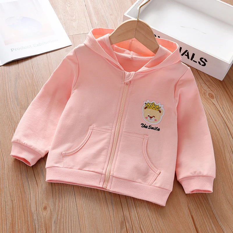 1-7 Years Old Girls' Hoodie Spring And Autumn Children'S Pure Cotton Zipper Cardigan Casual Outdoor With Kids Embroidered Top