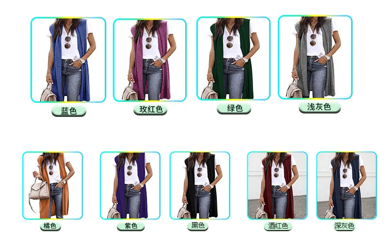 Fashion Women's Casual Knitwear Coat Cardigan Trendy Long Sleeveless Vest Jacket