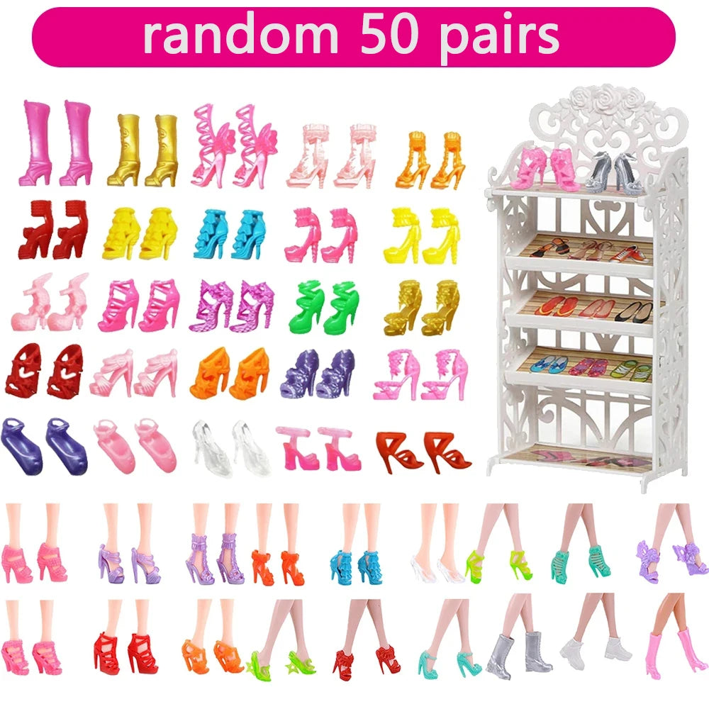 50 Pairs Colorful Doll Shoes High Heels Boots Sandals Slipper Assorted Dolls Shoes for 11.5inch Accessories Kids  Toys