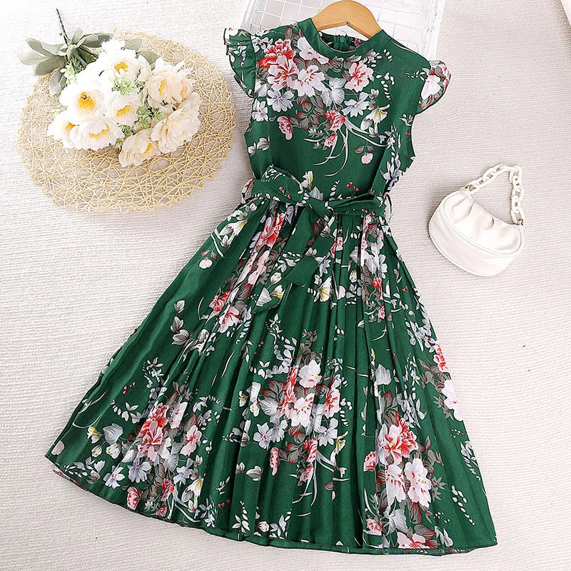 4-12 Years Flowers Girls Dress Summer Sleeveless Fashion Elegant Little Princess Dress Birthday Dance Party Gifts Kids Clothes