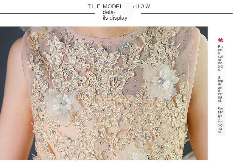 Custom Made Luxury Grey Pageant Dress Kids Birthday Wedding Ball Gown Party Dress Crystal Bandage Flower Girl Dresses Long Train