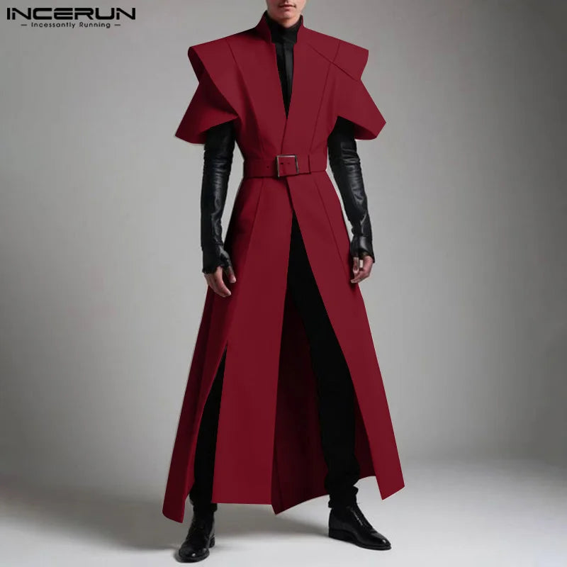 INCERUN Tops 2025 American Style Fashion Men Loose Silhouette Long Cardigan Shirts Casual Personality Solid Short Sleeved Blouse