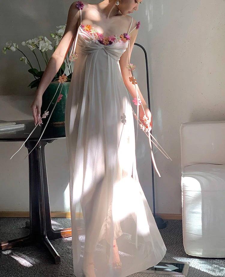 MEXZT Fairy Long Dress Women Boho Vacation Floral Spaghetti Straps Maxi Dresses Summer Fashion Korean Elegant Beach Vestidos New