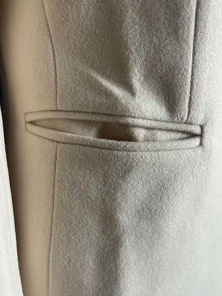 DEAT Fashion Women's Woolen Coat Lapel Silm Single Breasted Long Sleeves Beige Lined Blends Overcoat Winter 2024 New 7AB5487