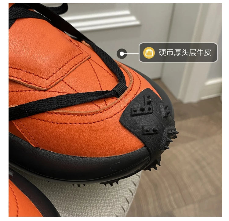 New Trendy Men's Casual Shoes Calf Leather Black Samurai Leather Sneakers Man Breathable Heighten Sports Shoes Platform Trainers