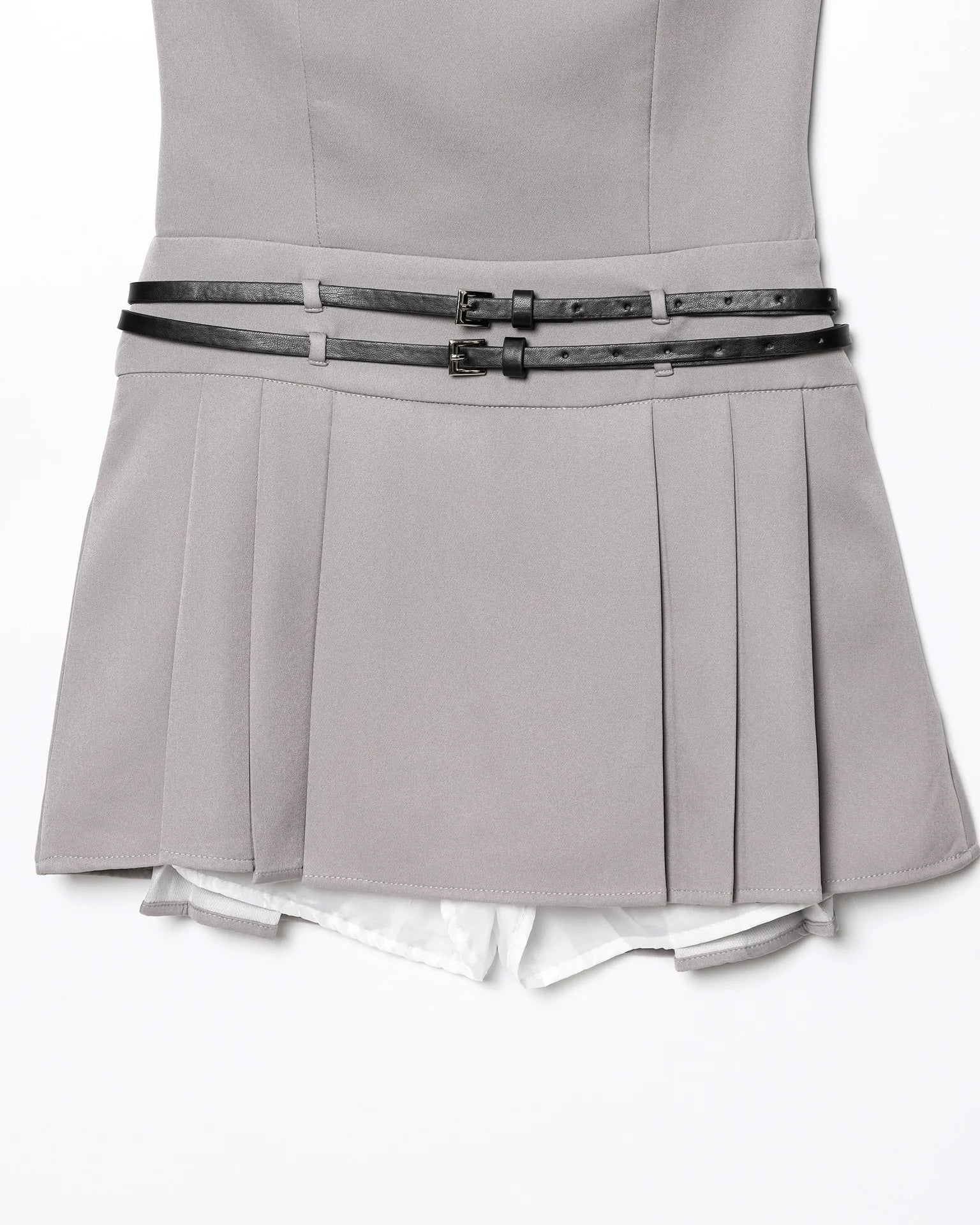 ZBZA Women's Pleated Dress with Belt Backless Spaghetti Strap Square Neck Low Waist Solid Color Mini Dress Summer New Chic Top