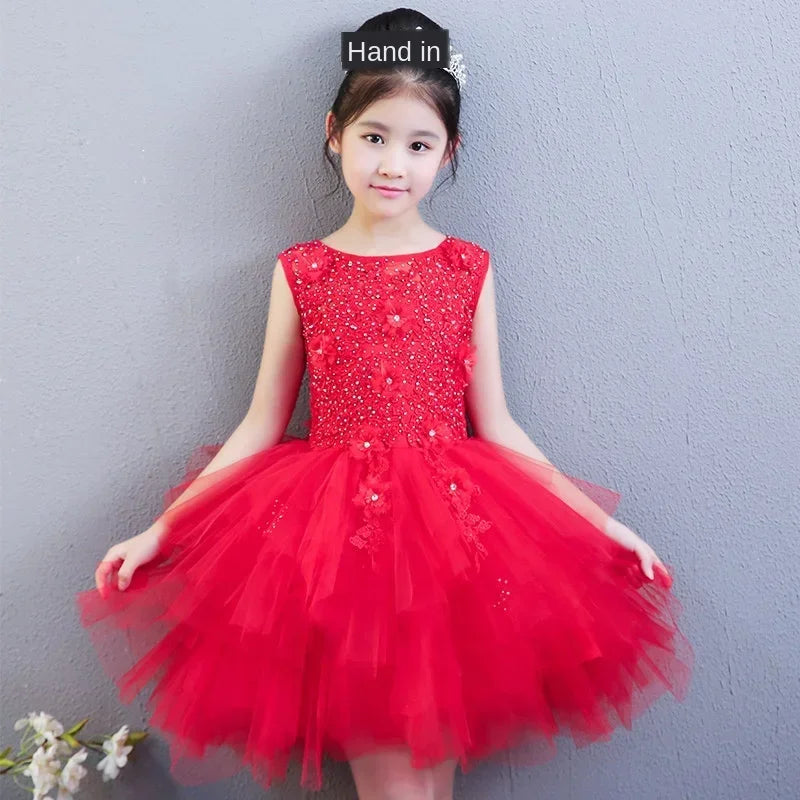 Custom Made Luxury Grey Pageant Dress Kids Birthday Wedding Ball Gown Party Dress Crystal Bandage Flower Girl Dresses Long Train