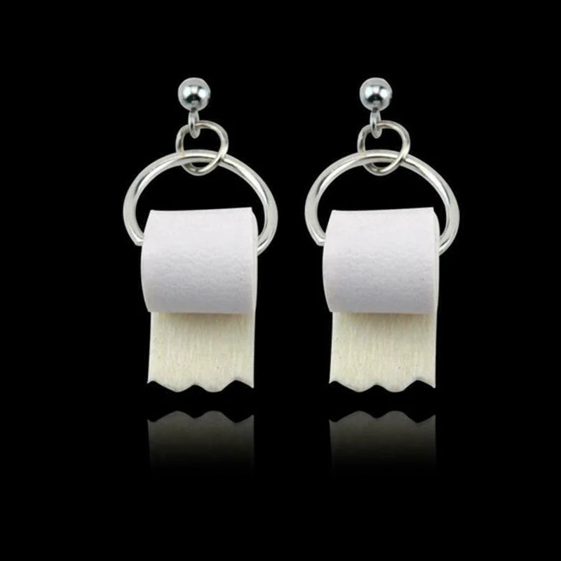 A Pair Creative Funny Toilet Paper Roll Earrings Fashion Tissue Holder Dangle Earrings Ear Studs Women Chic Interesting Jewelry
