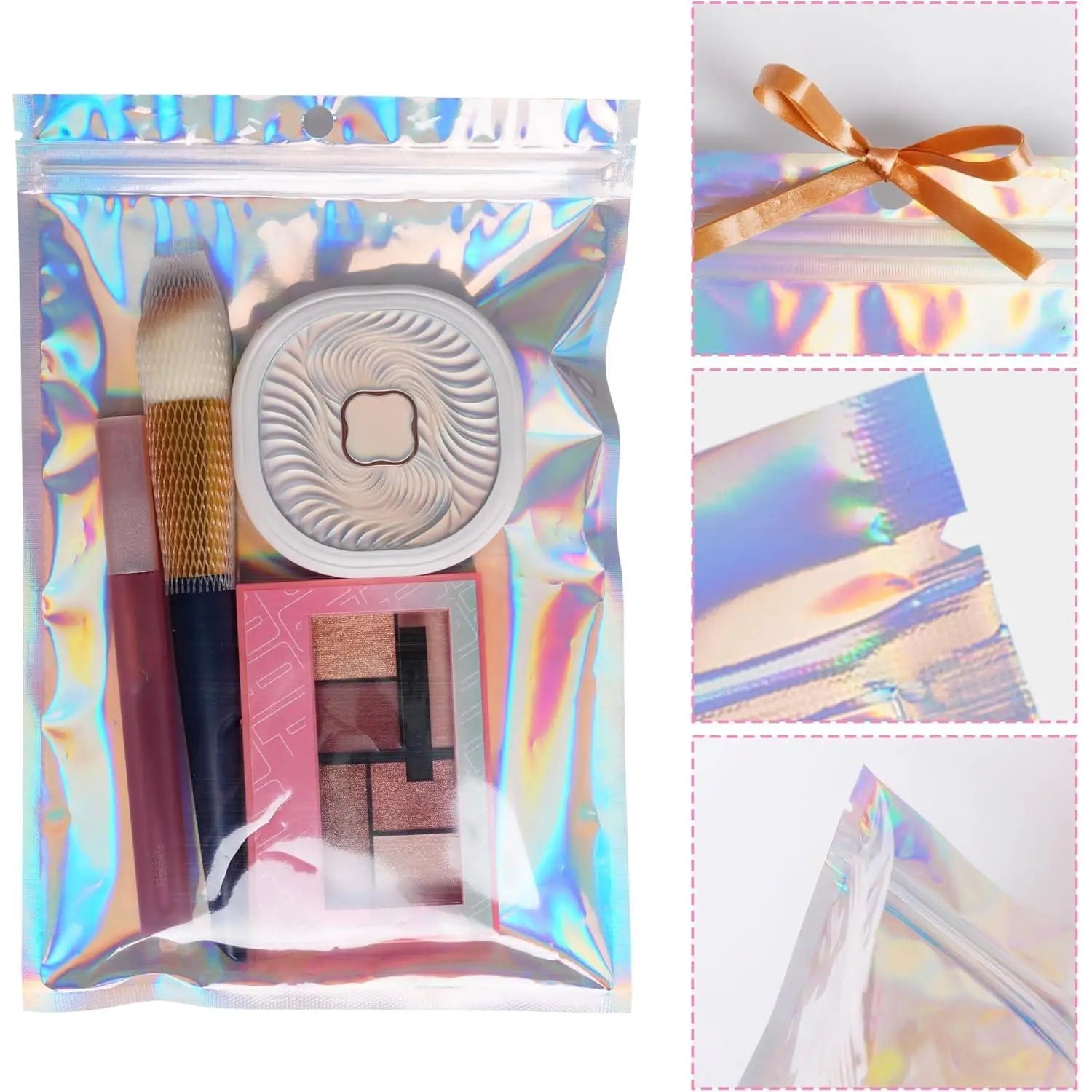 10/20/50/100pcs Holgraphic Mylar Bags Wih Clear Window Thicken Laser Self Sealing Bag Mini Ziplock Bags Jewelry Bags Retail Bags