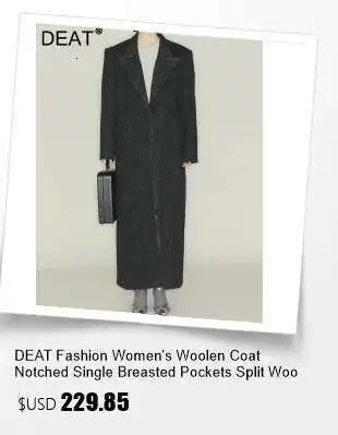 DEAT Fashion Women's Woolen Coat Lapel Silm Single Breasted Long Sleeves Beige Lined Blends Overcoat Winter 2024 New 7AB5487