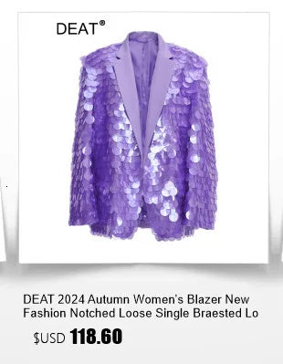 DEAT Fashion Women's Woolen Coat Lapel Silm Single Breasted Long Sleeves Beige Lined Blends Overcoat Winter 2024 New 7AB5487