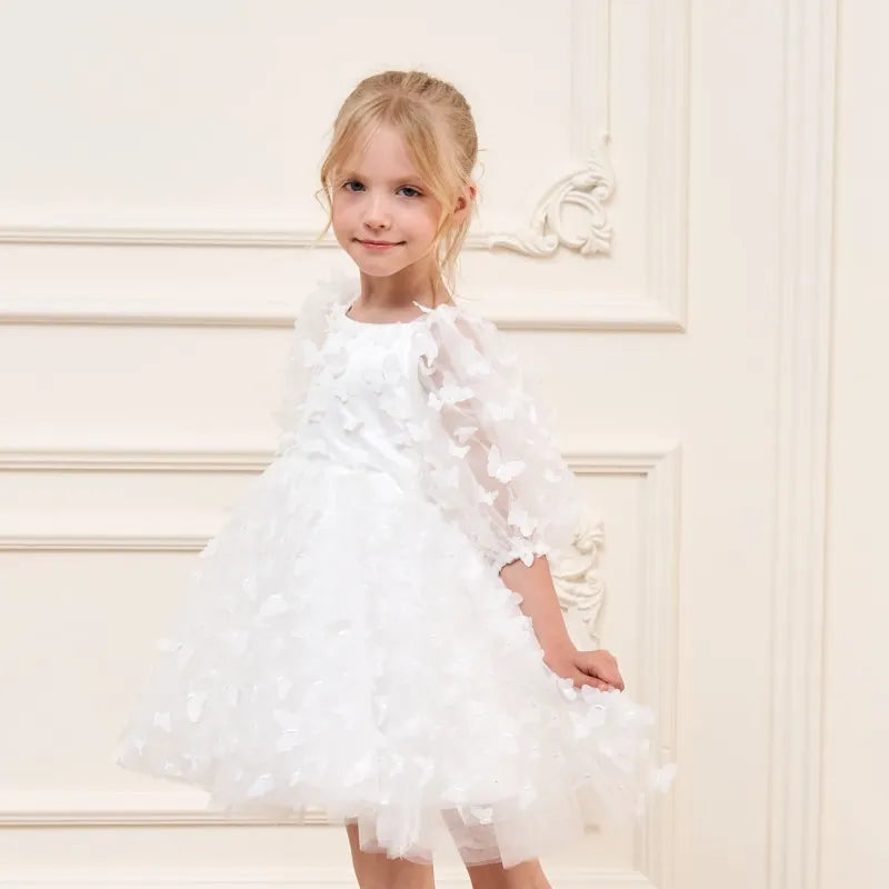 Fashion Baby Girl Princess Butterfly Tulle Dress Puff Sleeve Child Tutu Vestido Pageant Party Birthday Baby Clothes 1-12Y