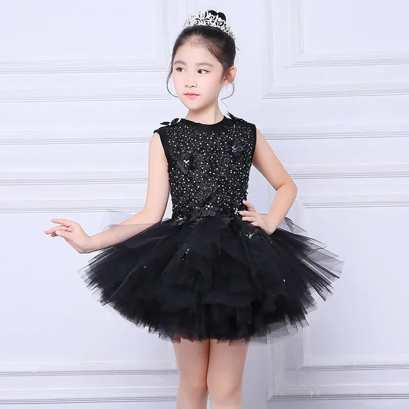 Custom Made Luxury Grey Pageant Dress Kids Birthday Wedding Ball Gown Party Dress Crystal Bandage Flower Girl Dresses Long Train