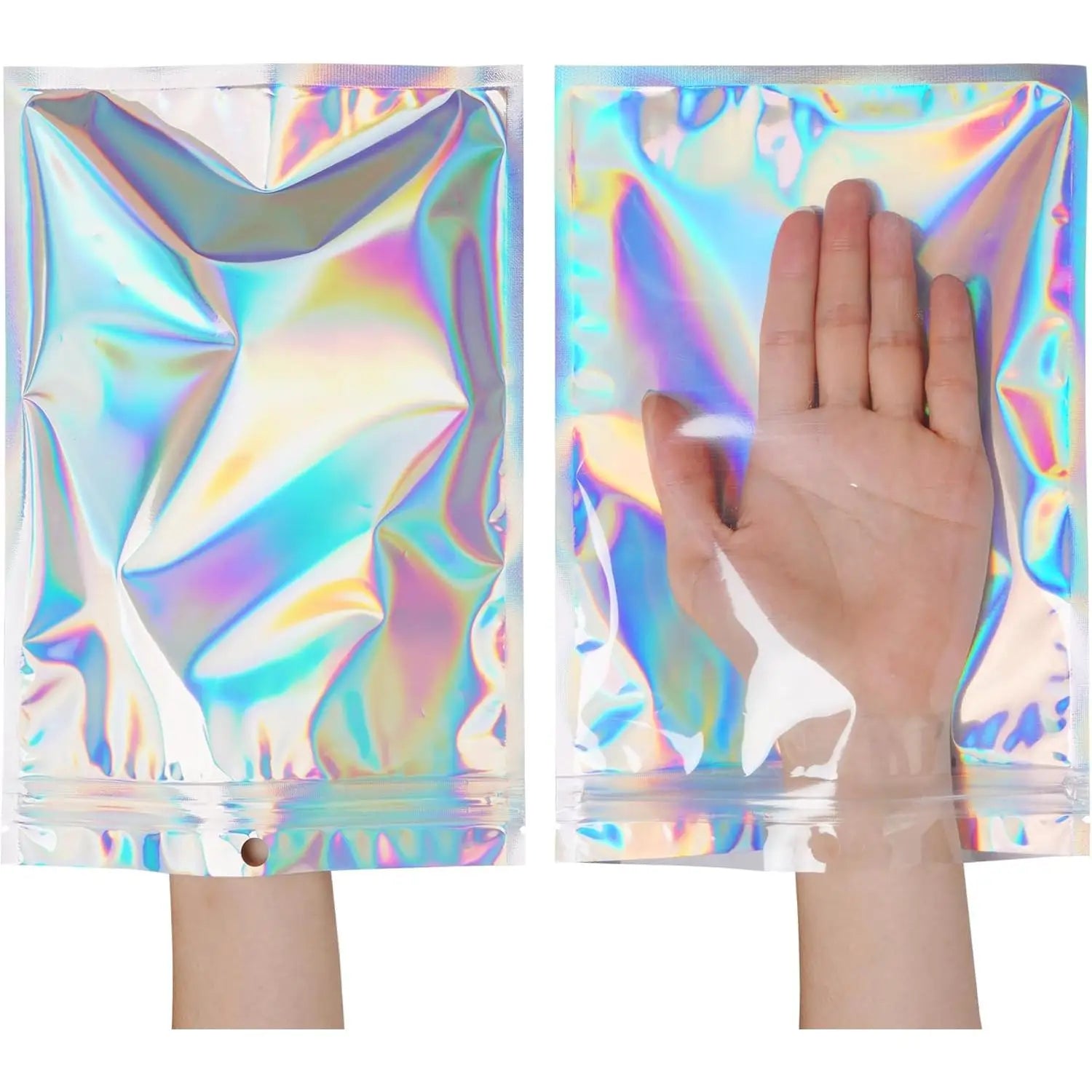10/20/50/100pcs Holgraphic Mylar Bags Wih Clear Window Thicken Laser Self Sealing Bag Mini Ziplock Bags Jewelry Bags Retail Bags