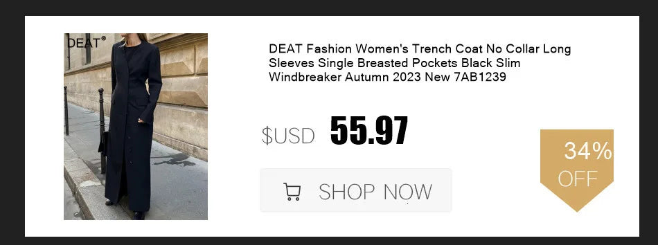 DEAT Fashion Women's Woolen Coat Lapel Silm Single Breasted Long Sleeves Beige Lined Blends Overcoat Winter 2024 New 7AB5487