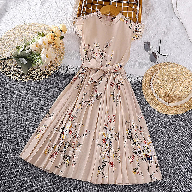 4-12 Years Flowers Girls Dress Summer Sleeveless Fashion Elegant Little Princess Dress Birthday Dance Party Gifts Kids Clothes