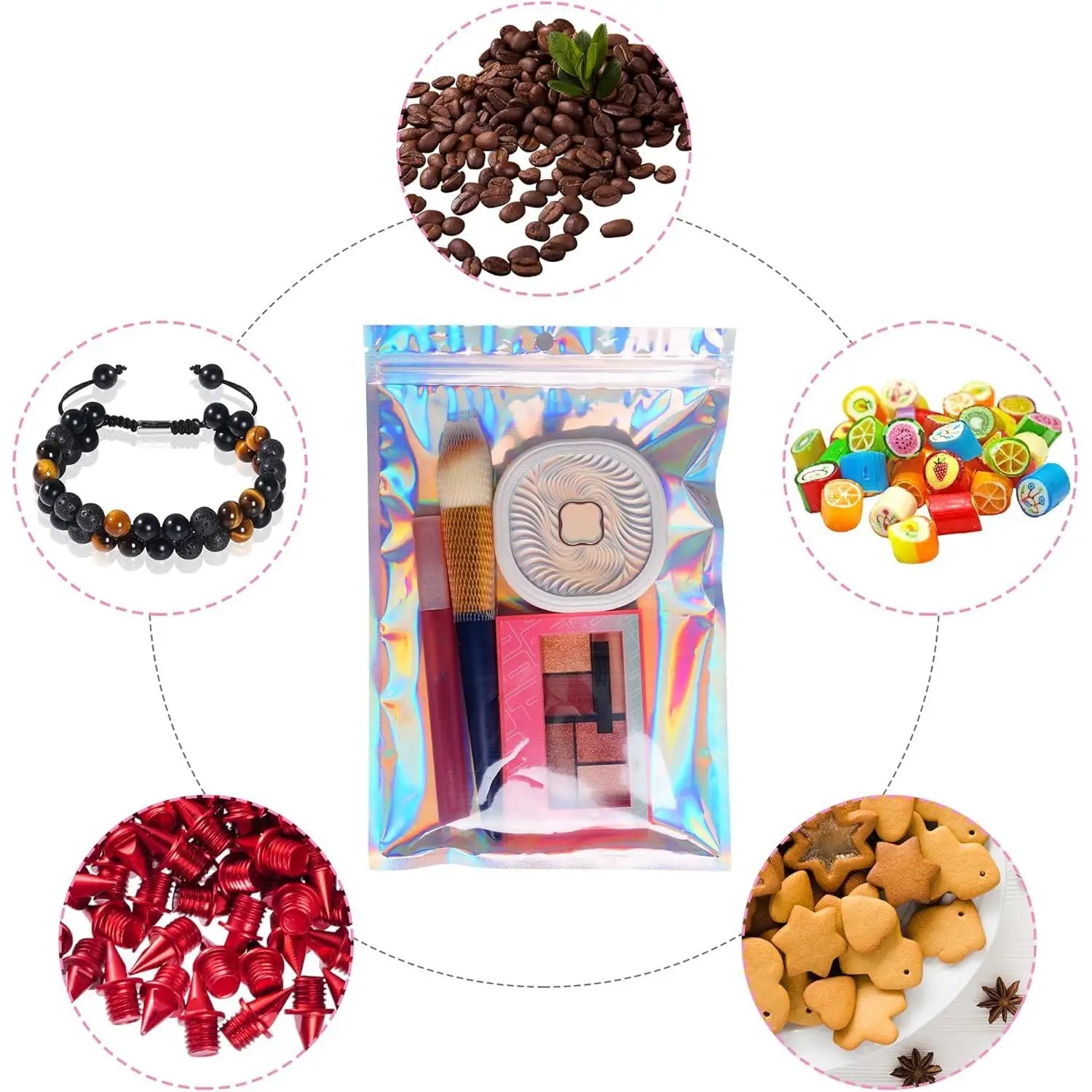 10/20/50/100pcs Holgraphic Mylar Bags Wih Clear Window Thicken Laser Self Sealing Bag Mini Ziplock Bags Jewelry Bags Retail Bags