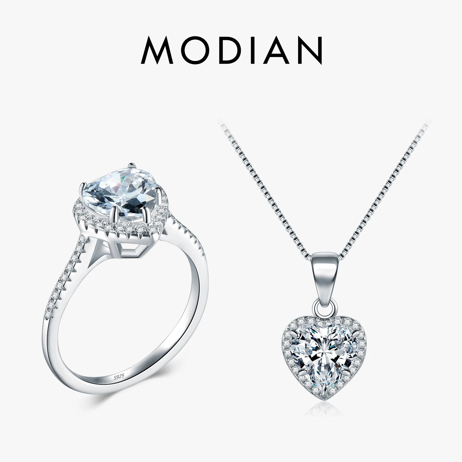 Modian New Design Solid 925 Sterling Silver Sets Jewelry Ring Necklace Wedding Natural Crystal Pendant Fashion Chain For Women