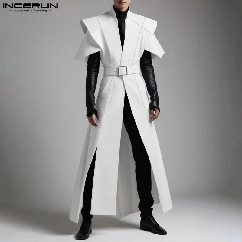 INCERUN Tops 2025 American Style Fashion Men Loose Silhouette Long Cardigan Shirts Casual Personality Solid Short Sleeved Blouse