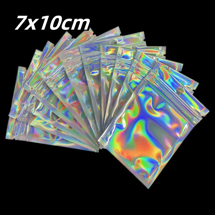 10/20/50/100pcs Holgraphic Mylar Bags Wih Clear Window Thicken Laser Self Sealing Bag Mini Ziplock Bags Jewelry Bags Retail Bags