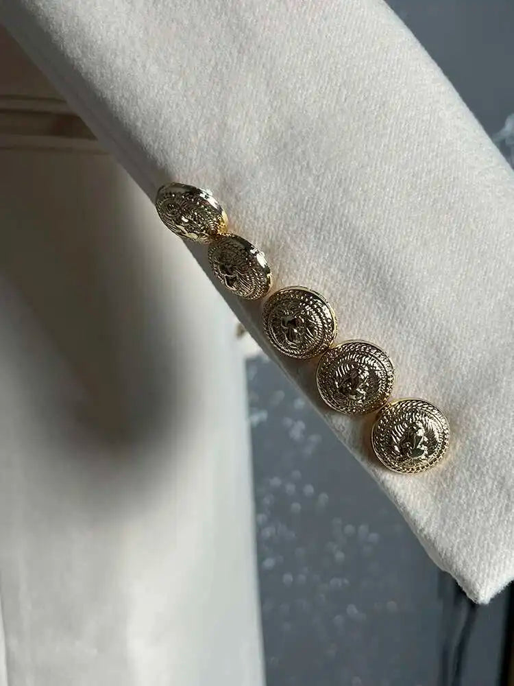 DEAT Fashion Women's Woolen Coat Lapel Silm Single Breasted Long Sleeves Beige Lined Blends Overcoat Winter 2024 New 7AB5487