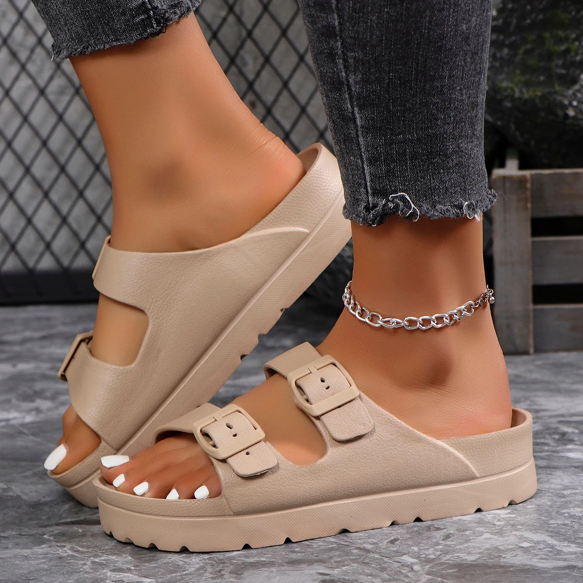 Summer Women Slipper Outdoor Beach Sandals EVA Platform flip flops For House Slides buckle Soft Thick Sole Sandals